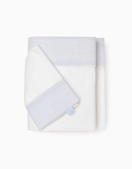 Comprar Online Lençol E Fronha Para Berço 90X55Cm Essential Blue Zy Baby