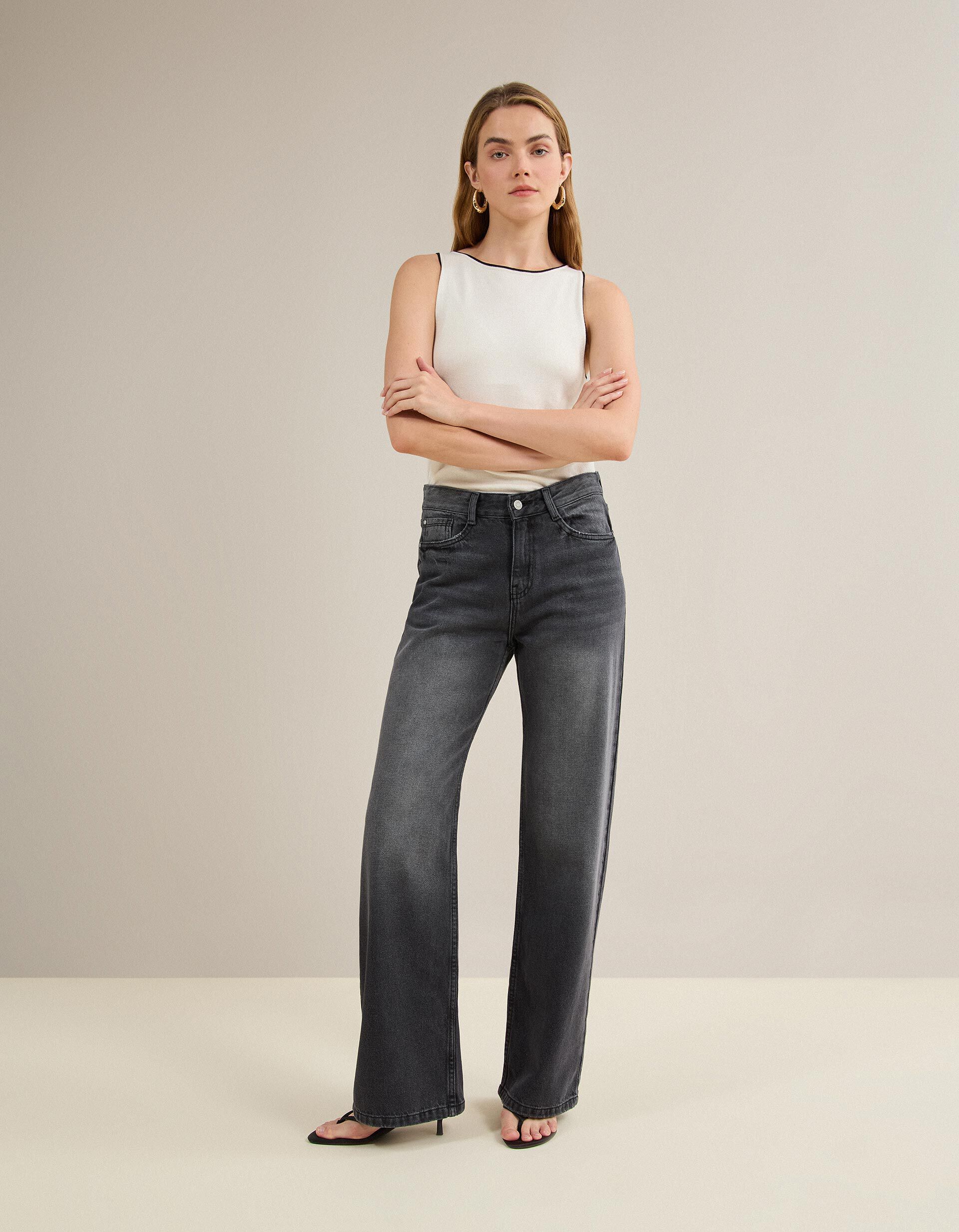 Cal&ccedil;as De Ganga 'Wide Leg', Mulher, Cinzento Escuro