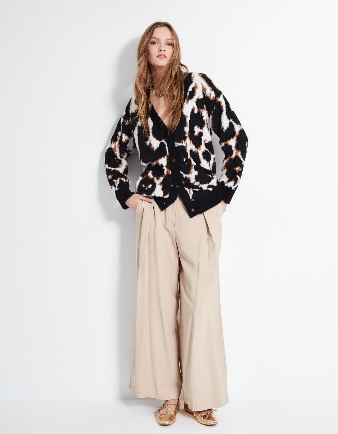 Casaco de Malha Leopardo, Mulher, Preto