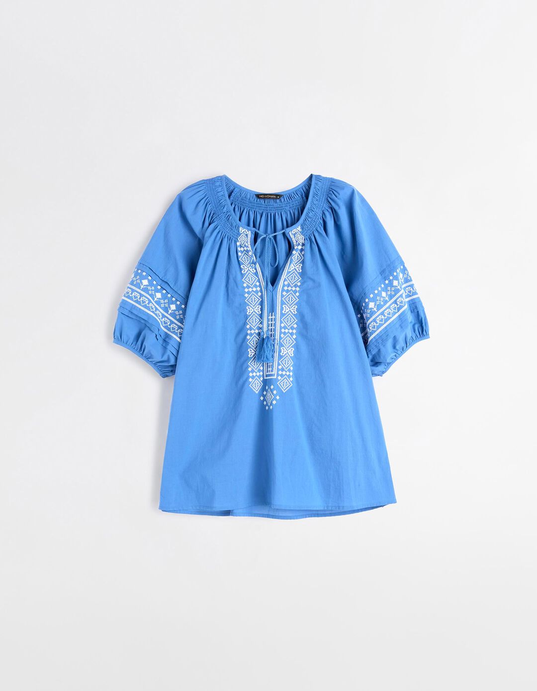 Blusa com Bordados, Mulher, Azul