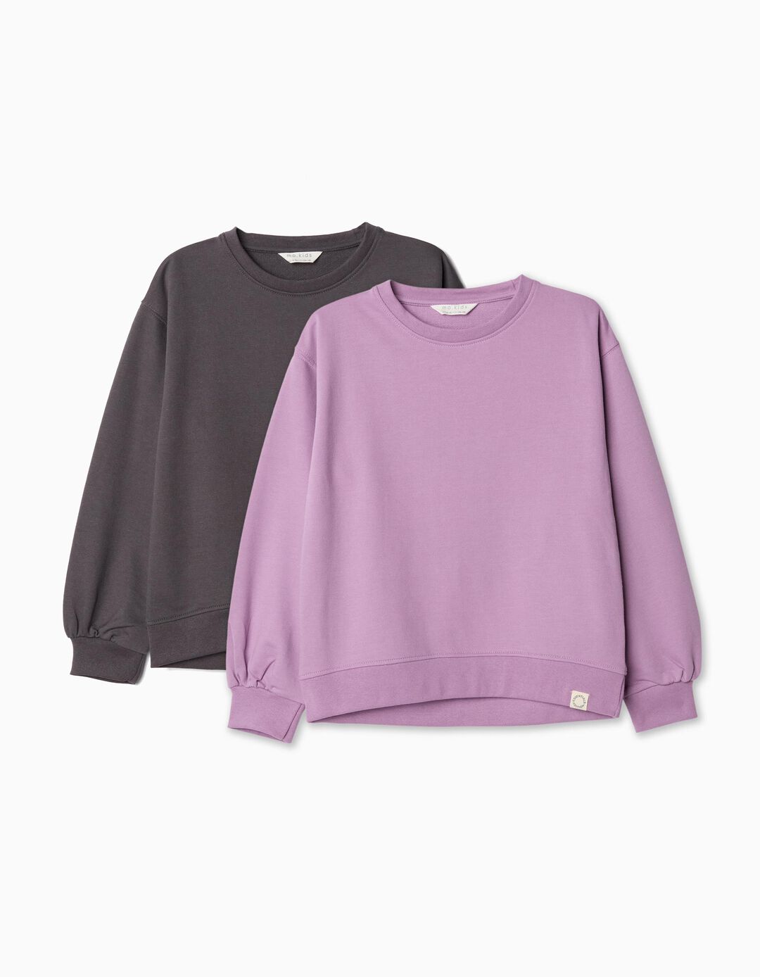 Pack 2 Sweatshirts de Felpa, Menina, Lil&aacute;s/Cinzento Escuro