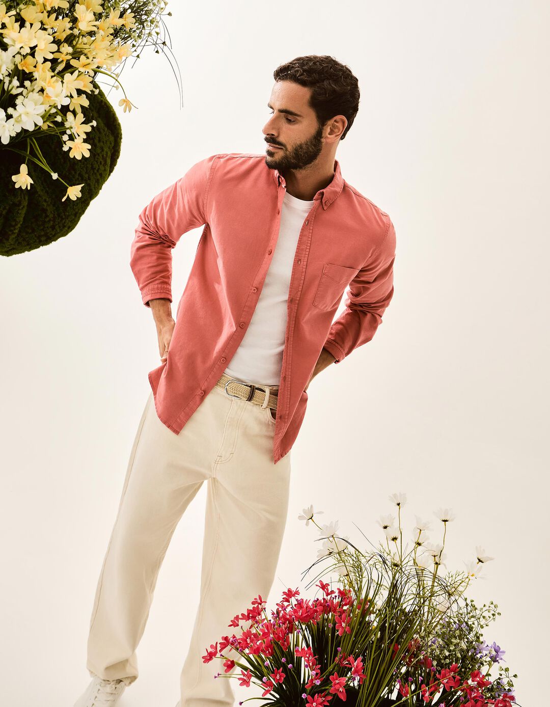 Camisa de Manga Comprida Oxford, Homem, Vermelho Escuro