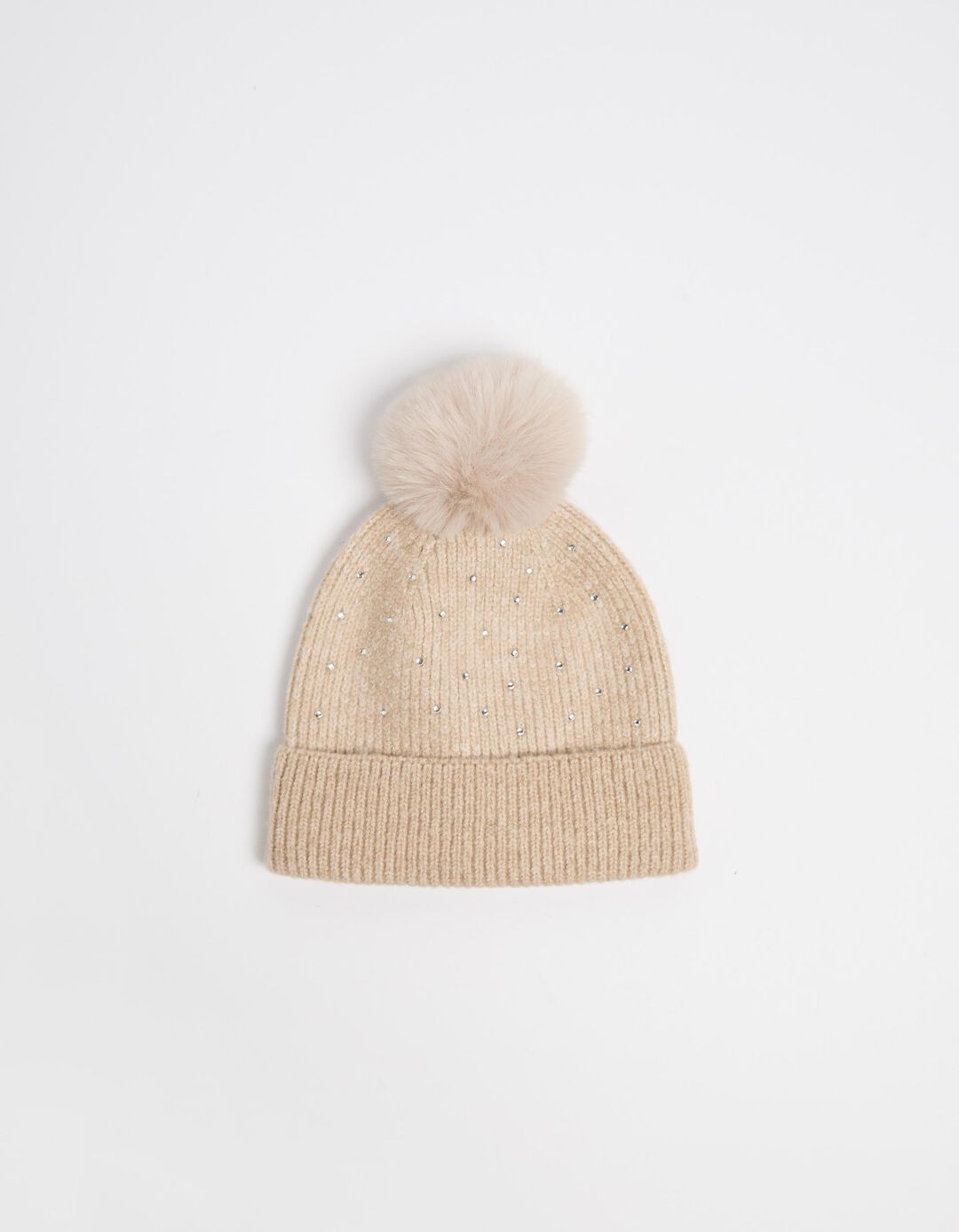 Gorro Brilhos Pompom, Mulher, Bege