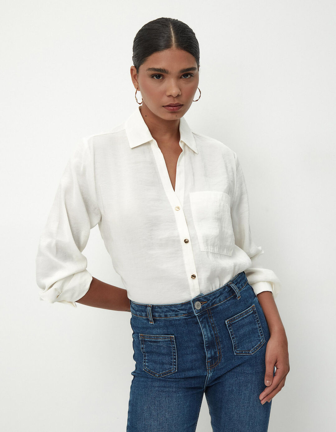 Blusa de Manga Comprida, Mulher, Bege Claro