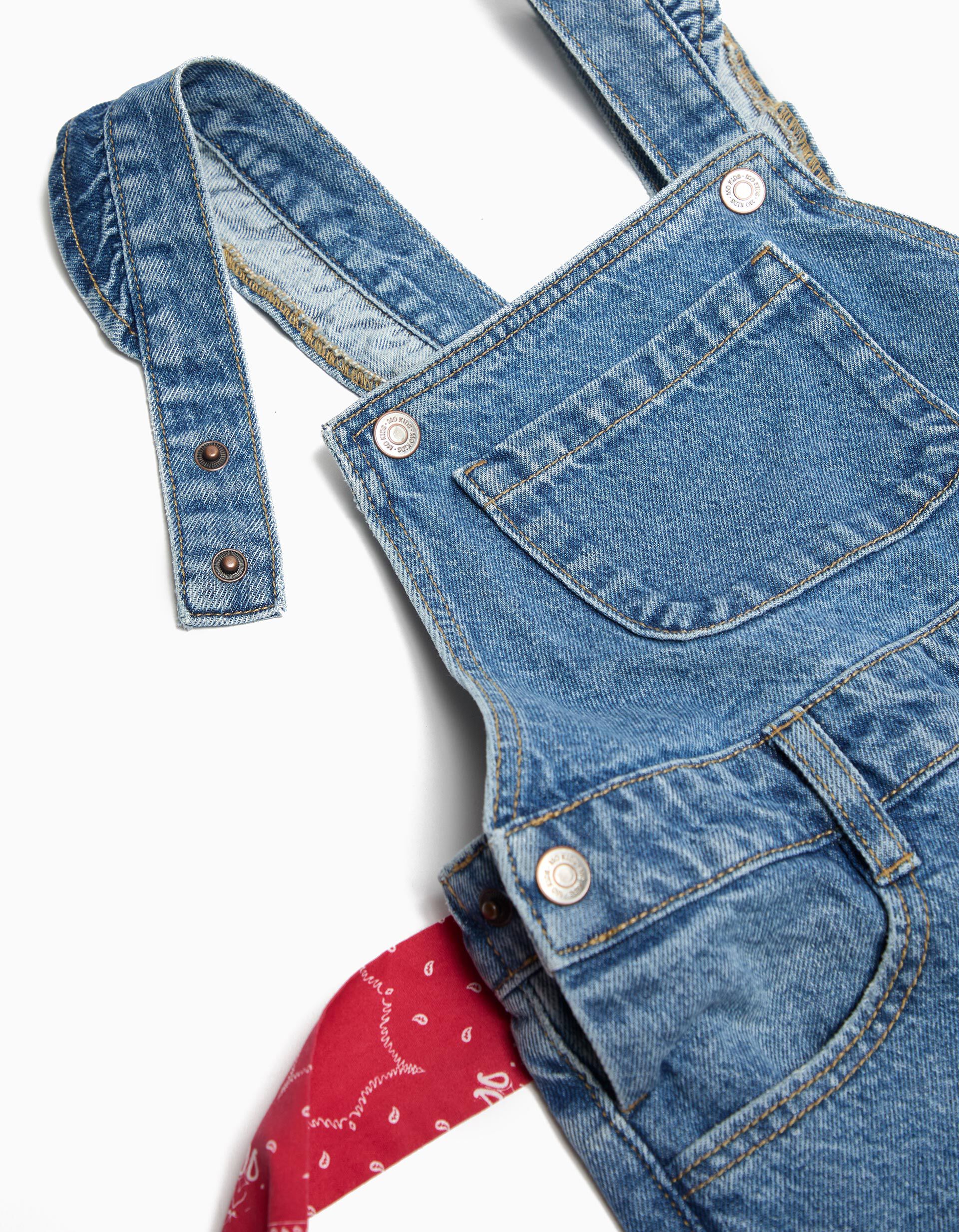 Comprar Online Jardineiras de Ganga com Len&ccedil;o Vermelho, Menina