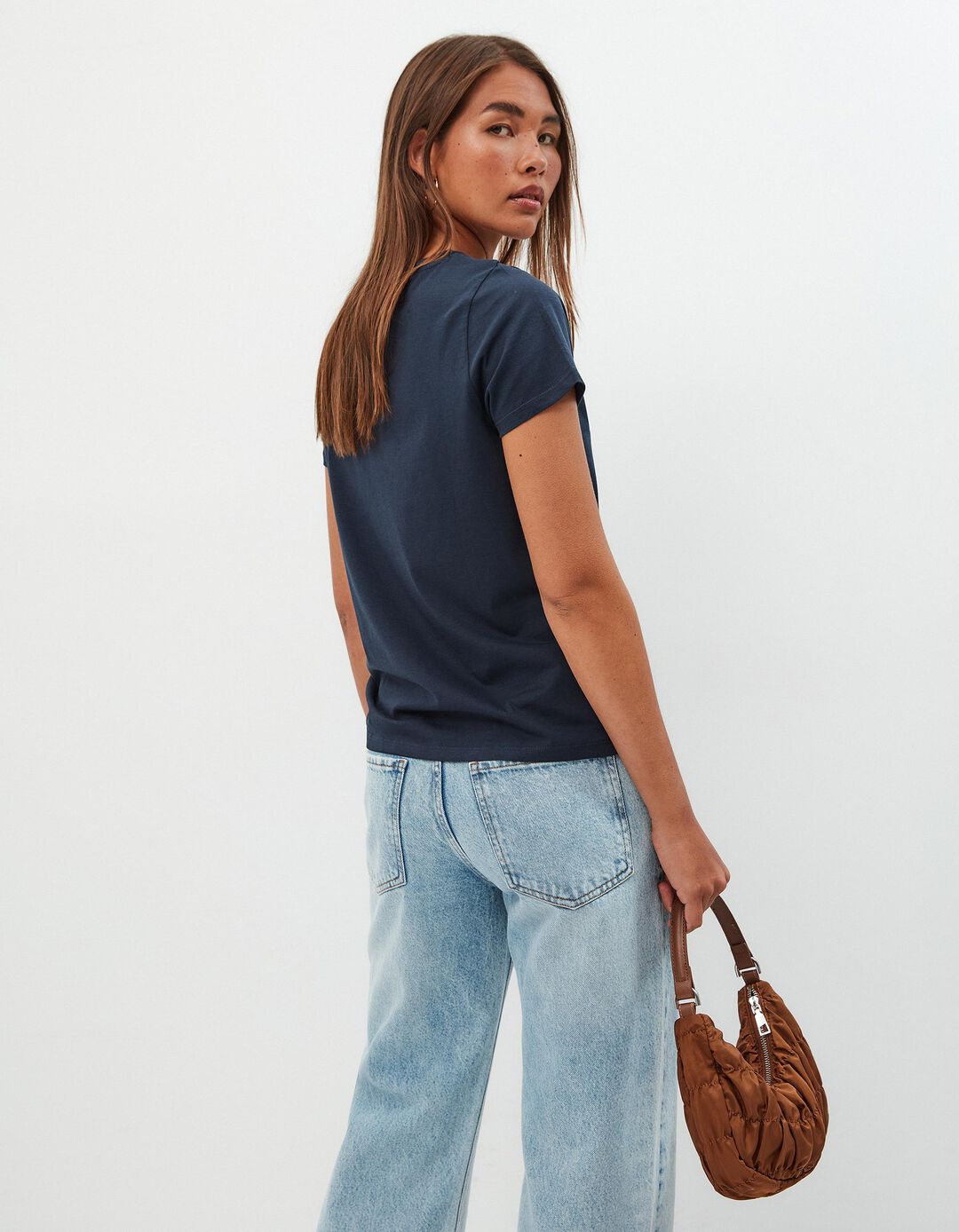 T-shirt Decote Redondo, Mulher, Azul Escuro