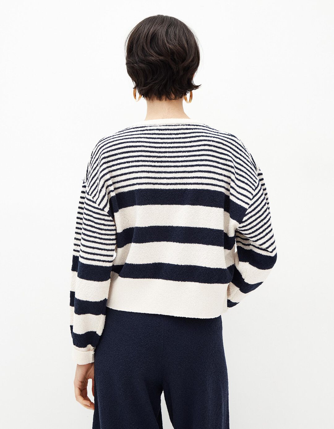 Camisola de Malha com Riscas, Mulher, Azul Escuro