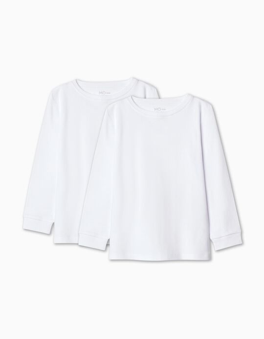 Comprar Online Pack 2 Camisolas Interiores de Manga Comprida, Menino, Branco