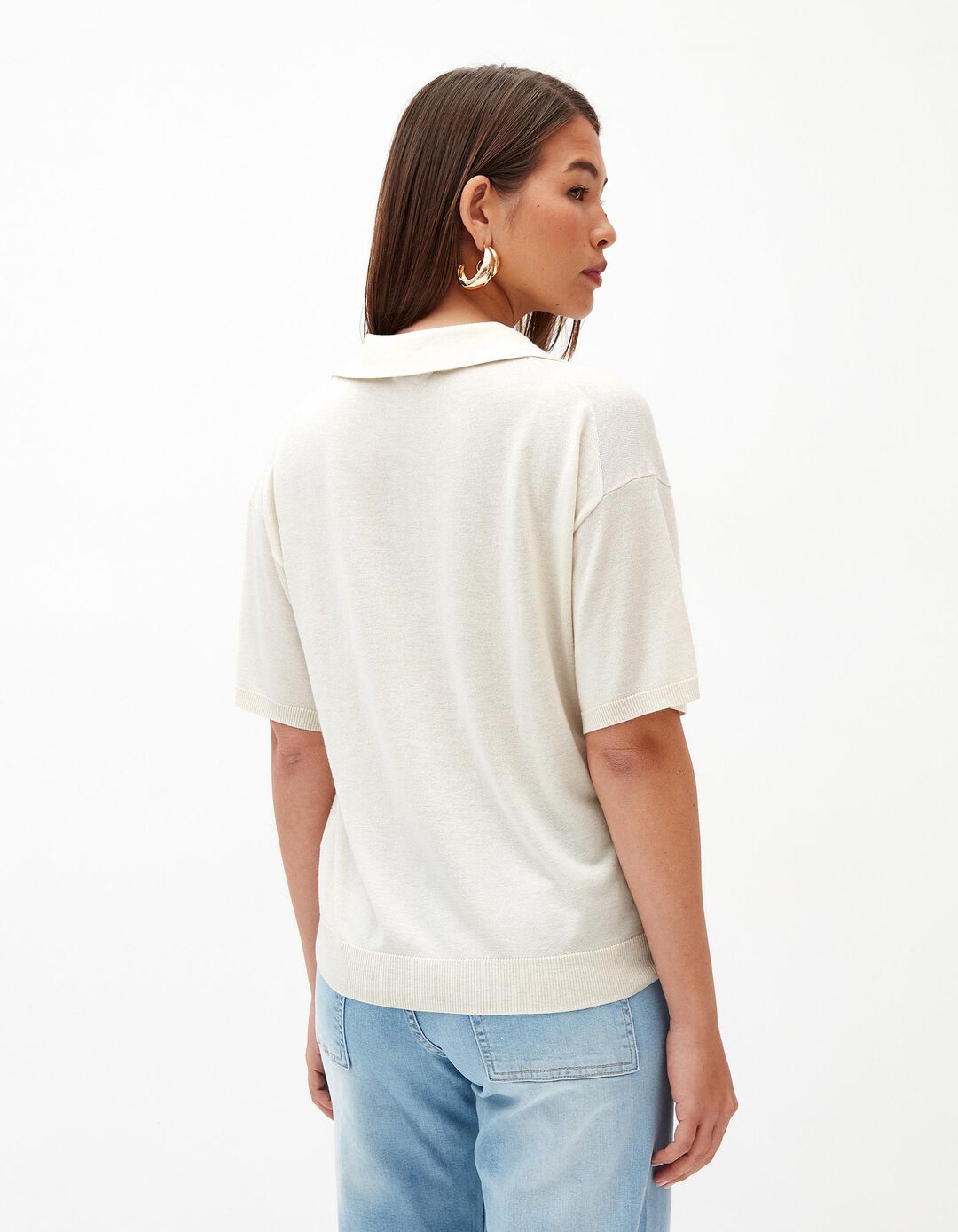 Camisola Polo de Manga Curta, Mulher, Bege Claro
