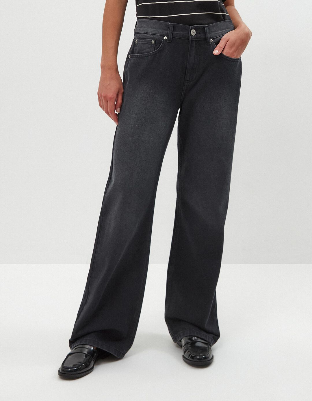 Calças de Ganga 'Straight fit', Mulher, Preto