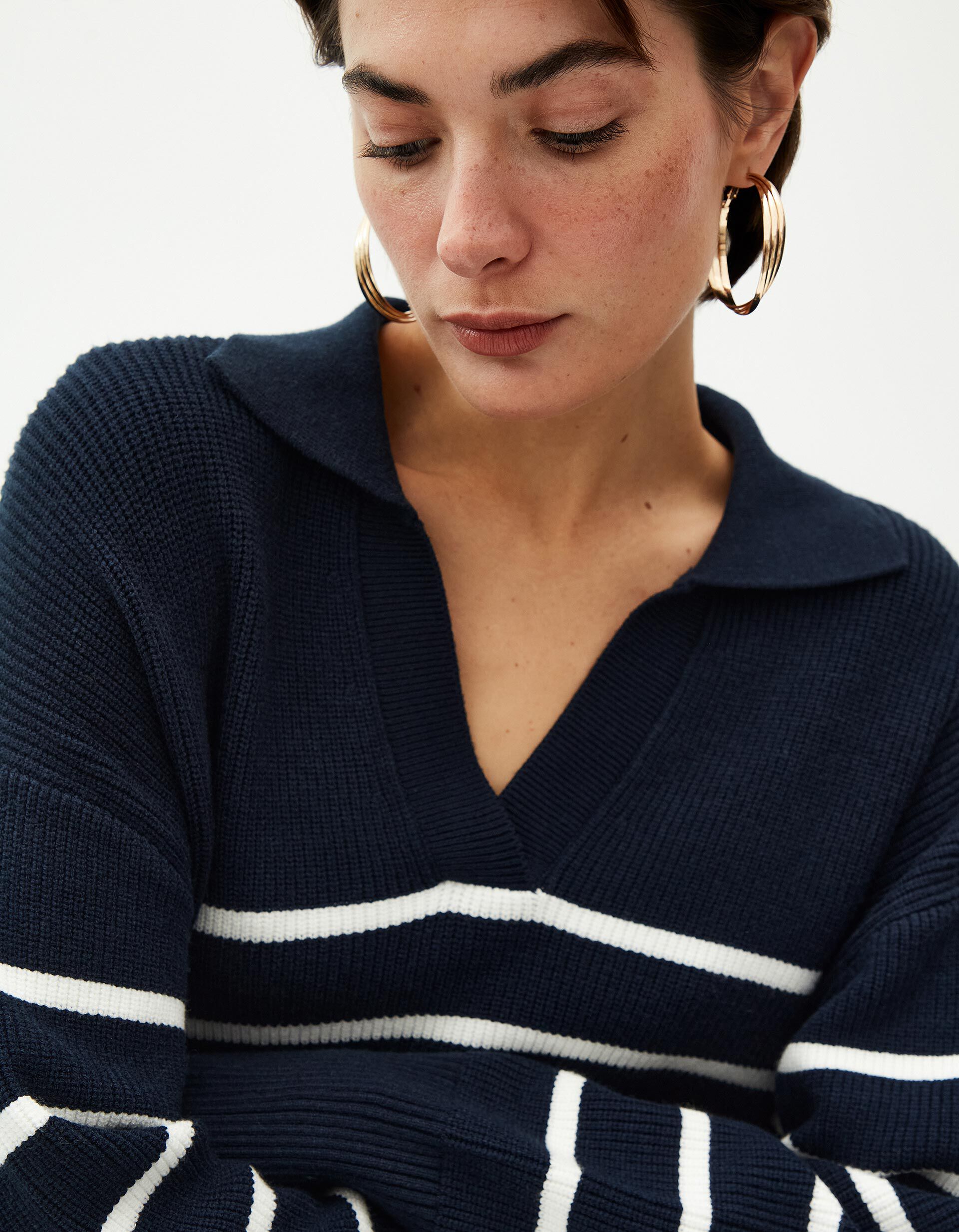 Camisola de Malha Polo, Mulher, Azul Escuro