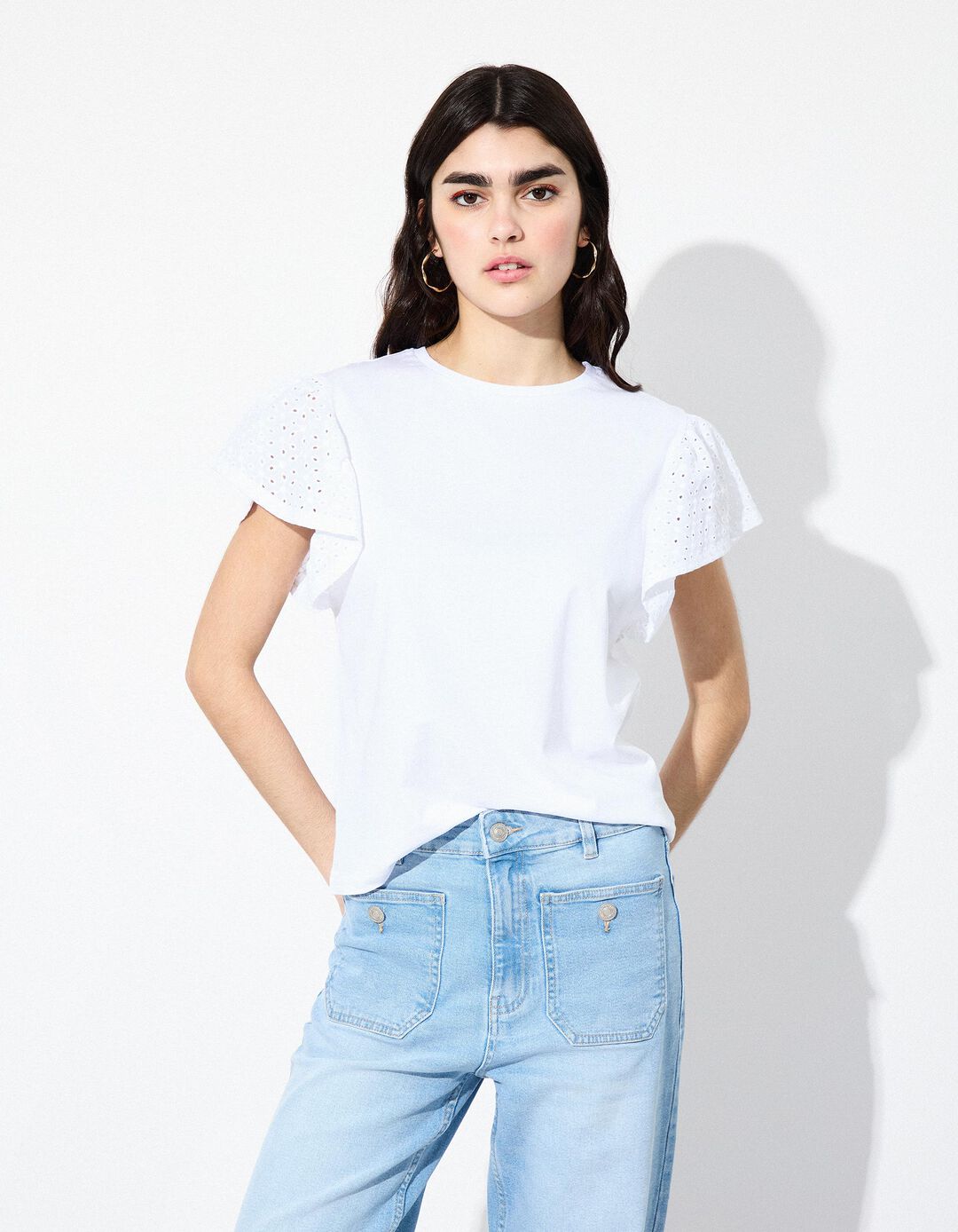 T-shirt com Bordado Inglês, Mulher, Branco