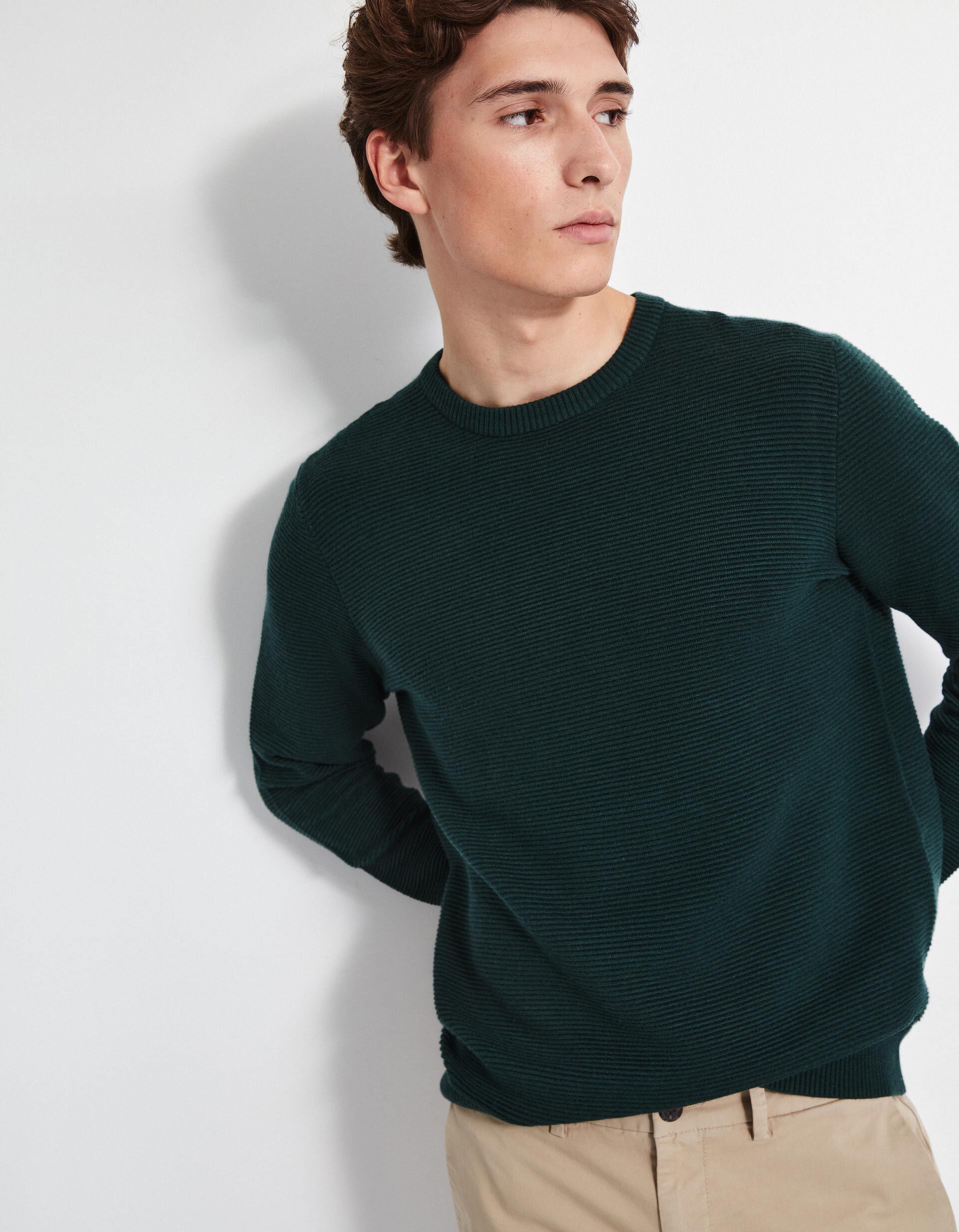 Comprar Online Camisola Malha Otomana Decote Redondo, Homem, Verde Escuro