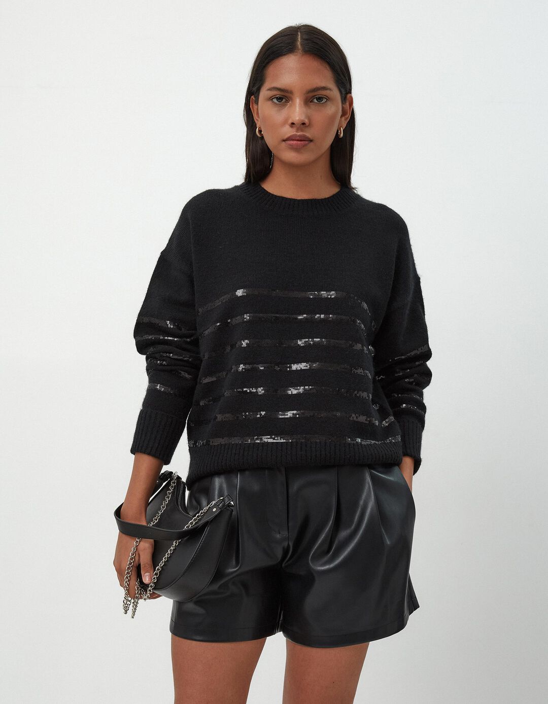 Camisola de Malha Lantejoulas, Mulher, Preto