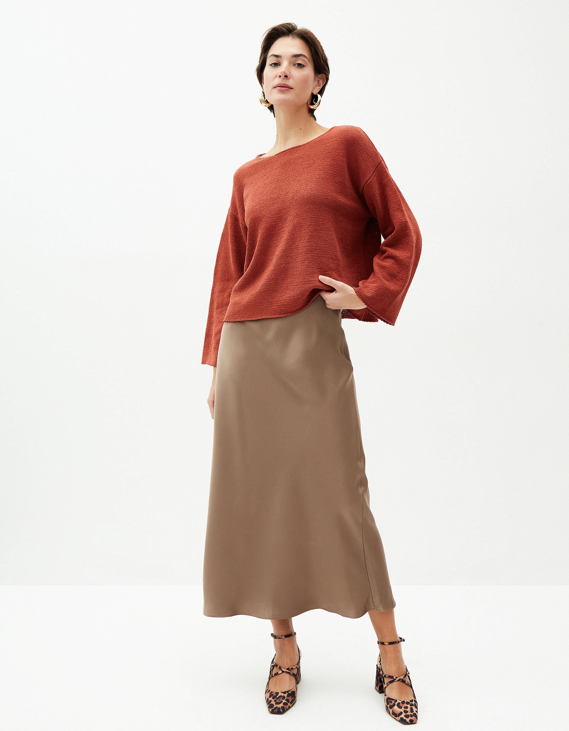 Saia Comprida de Cetim, Mulher, Bege Escuro