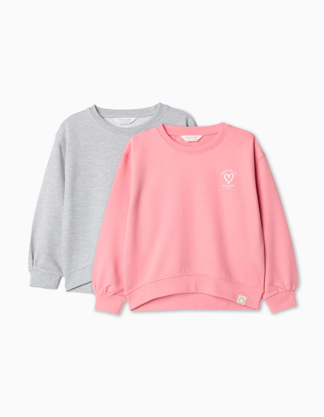 Pack 2 Sweatshirts de Felpa, Menina, Rosa Claro/Cinzento Claro