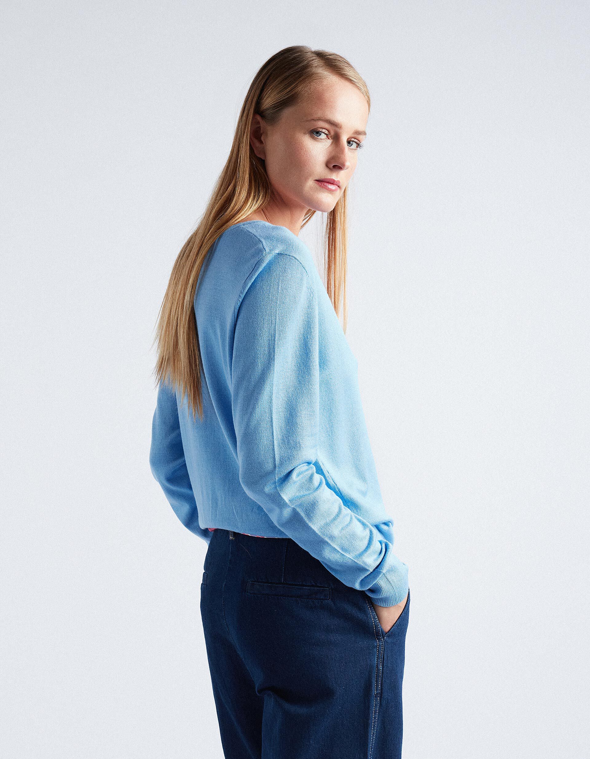 Comprar Online Casaco de Malha Decote Redondo, Mulher, Azul Claro