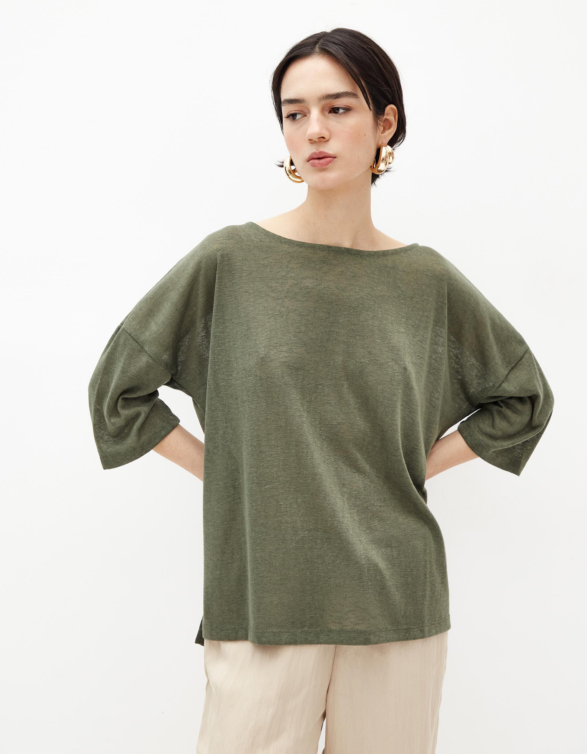 Comprar Online T-shirt de Manga Comprida, Mulher, Verde Escuro