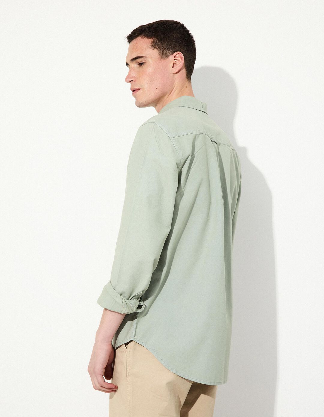Camisa de Manga Comprida Oxford, Homem, Verde Claro 