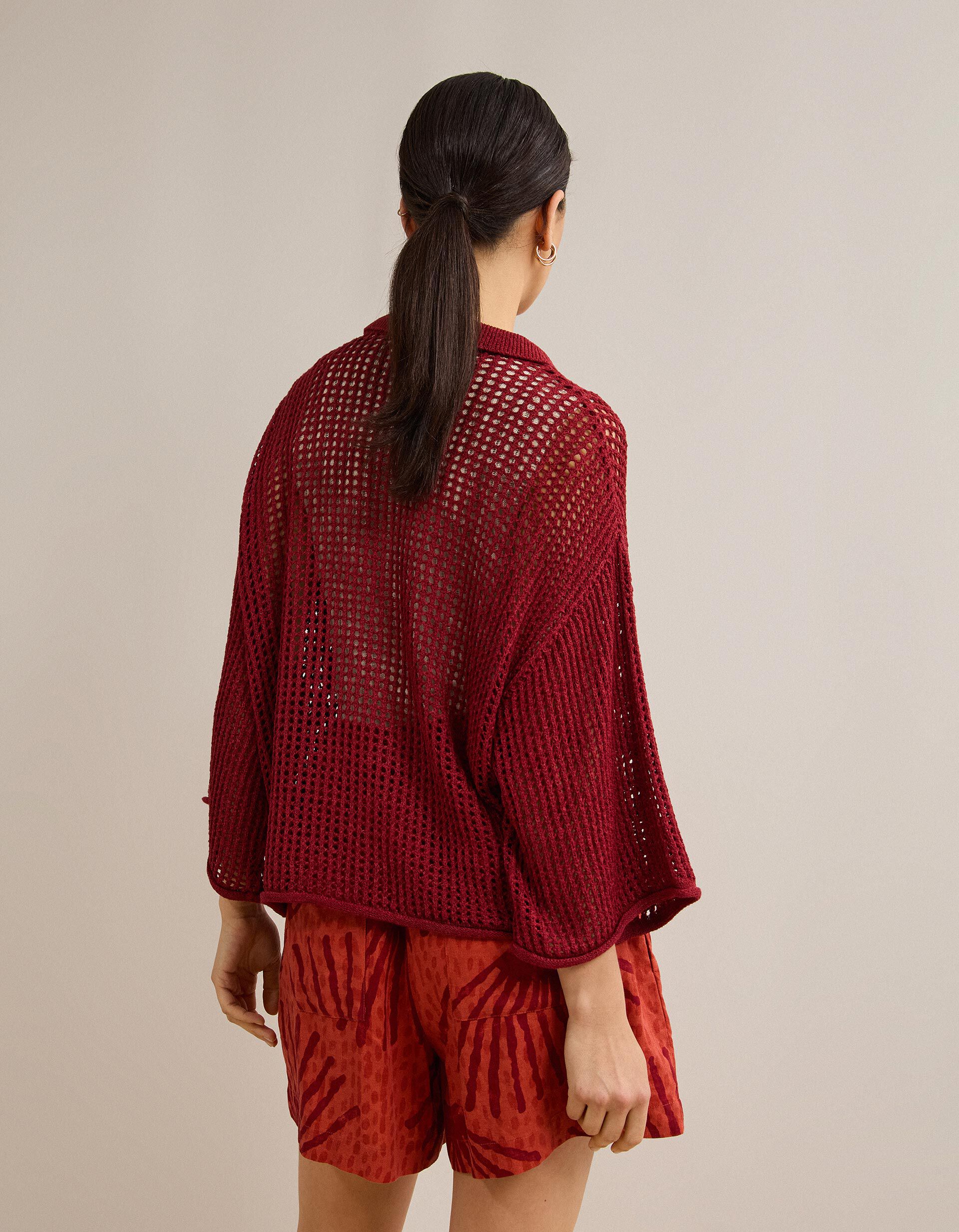 Camisa Tricotada, Mulher, Vermelho Escuro
