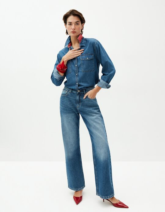 Comprar Online Calças de Ganga Wide Leg, Mulher, Azul