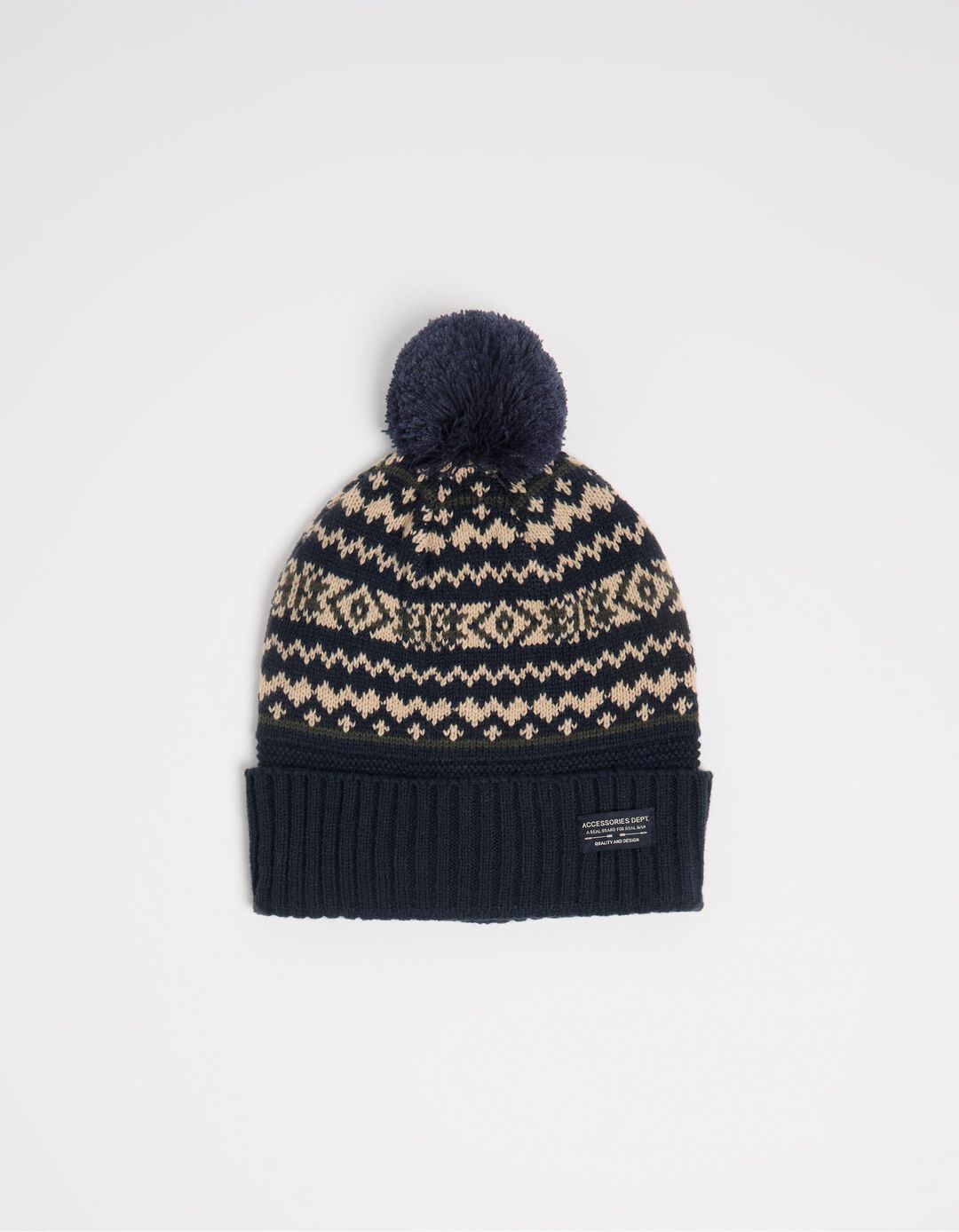 Gorro Malha Jacquard Pompom, Homem, Azul Escuro