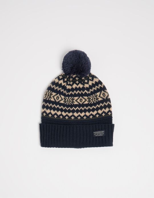 Comprar Online Gorro Malha Jacquard Pompom, Homem, Azul Escuro