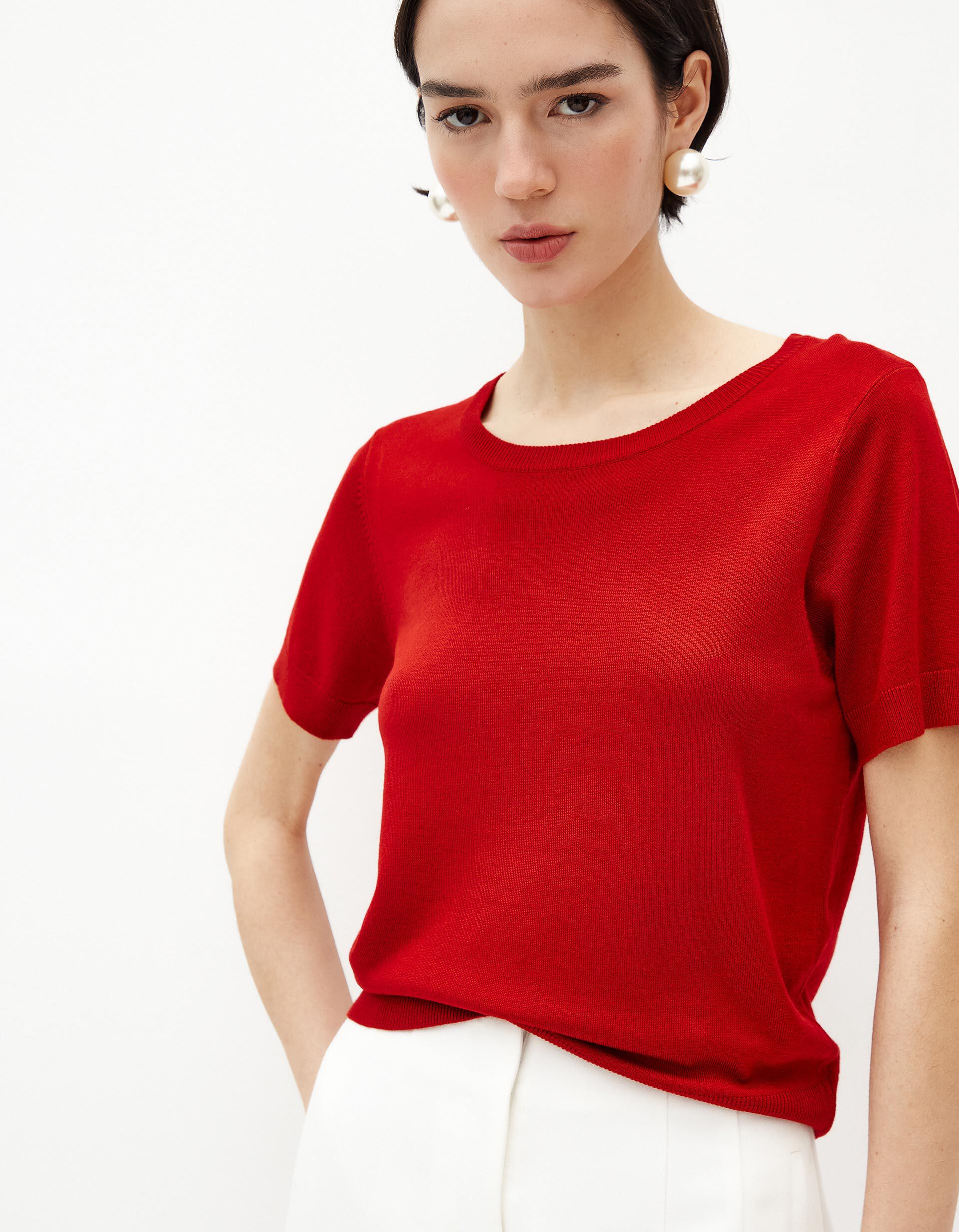 Comprar Online Camisola Manga Curta Malha, Mulher, Vermelho Escuro 