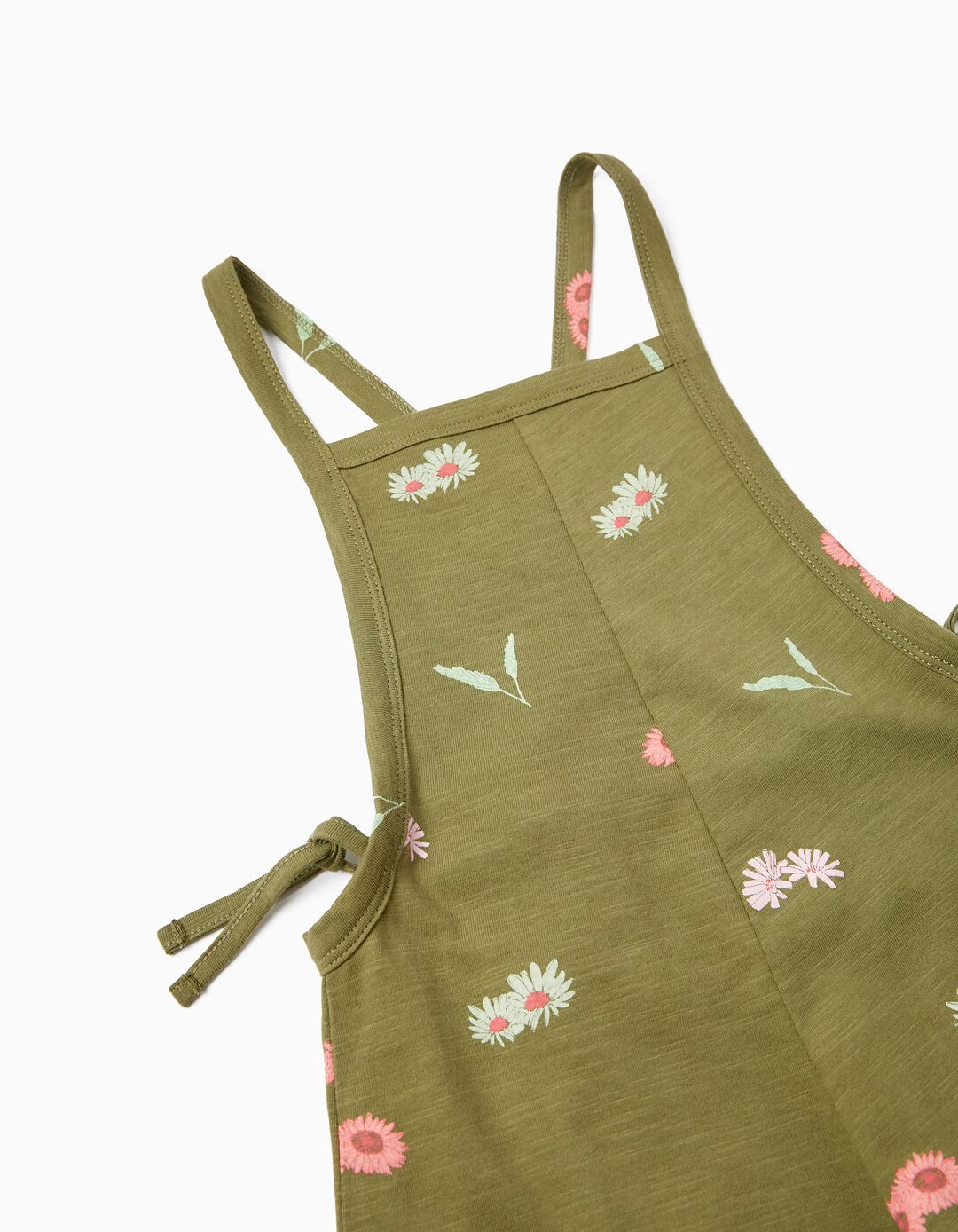 Macacão de Alças em Algodão às Flores para Menina, Verde