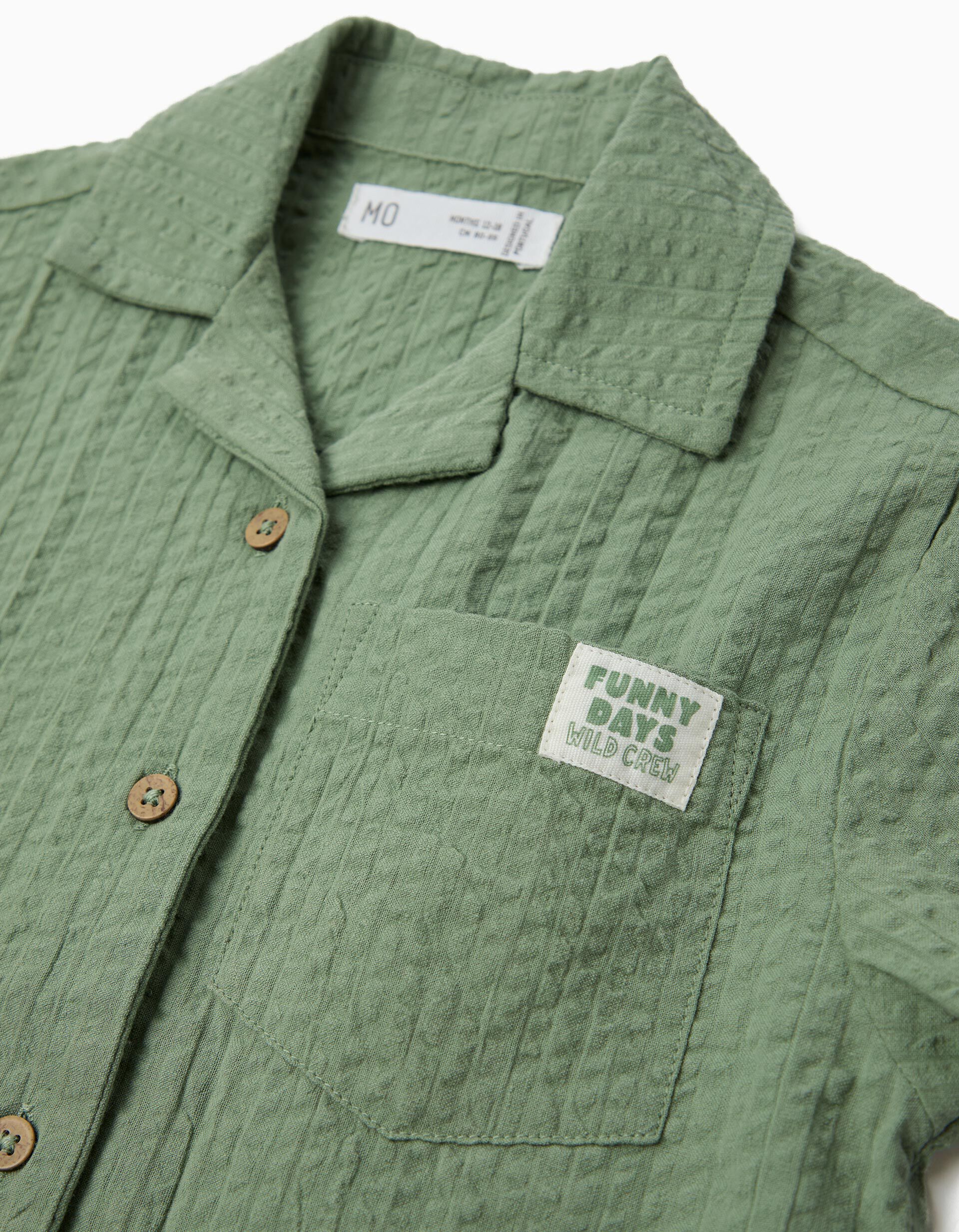 Camisa Texturada, Menino, Verde Escuro