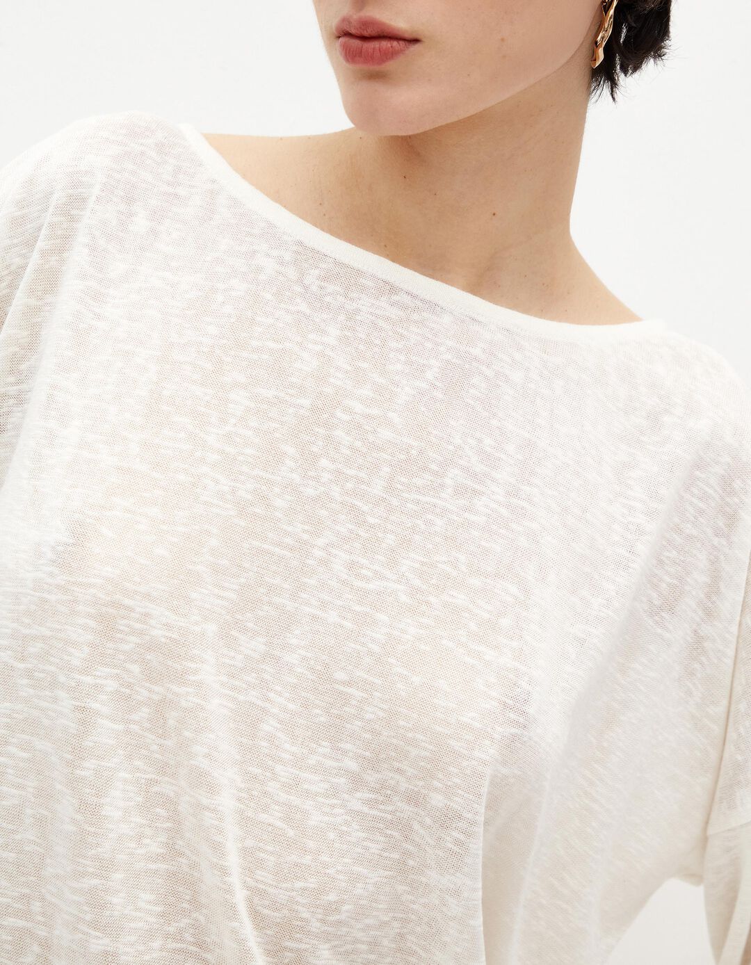 T-shirt de Manga Comprida, Mulher, Bege Claro