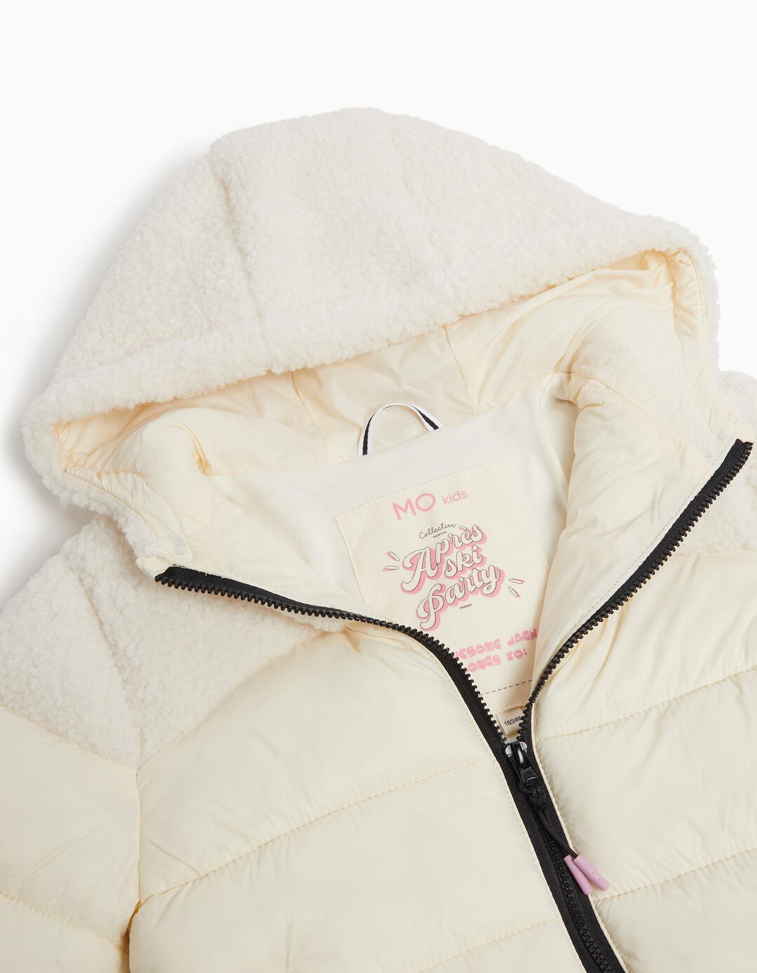 Casaco Acolchoado Capuz Sherpa, Menina, Branco