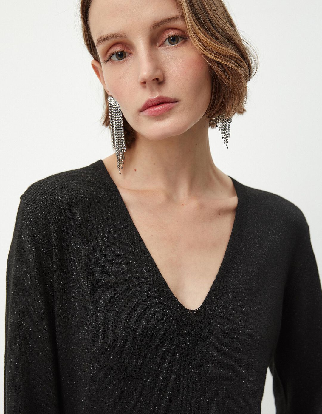 Vestido de Malha Lurex, Mulher, Preto