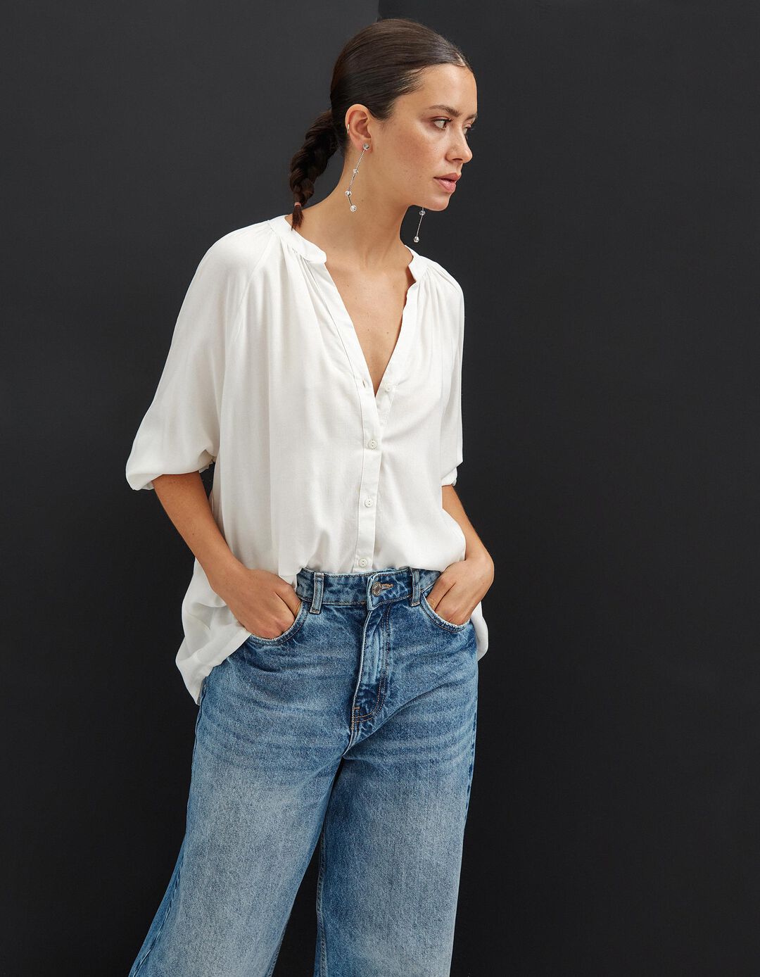 Blusa Decote em V, Mulher, Branco