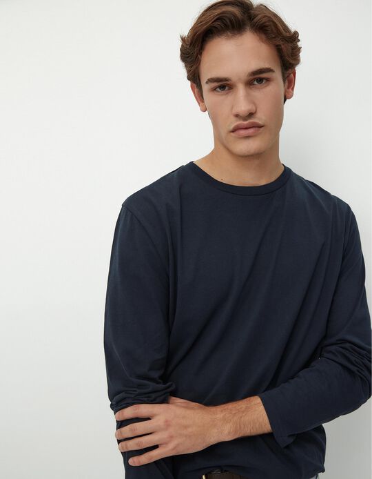 Comprar Online T-shirt de Manga Comprida, Homem, Azul Escuro