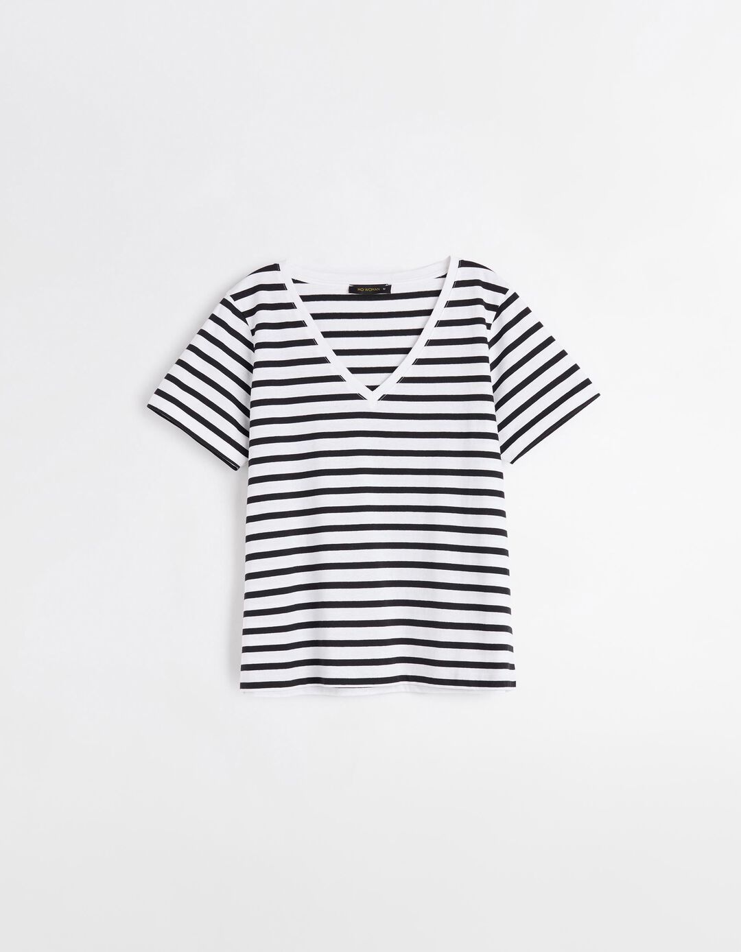 T-shirt Decote em V, Mulher, Preto