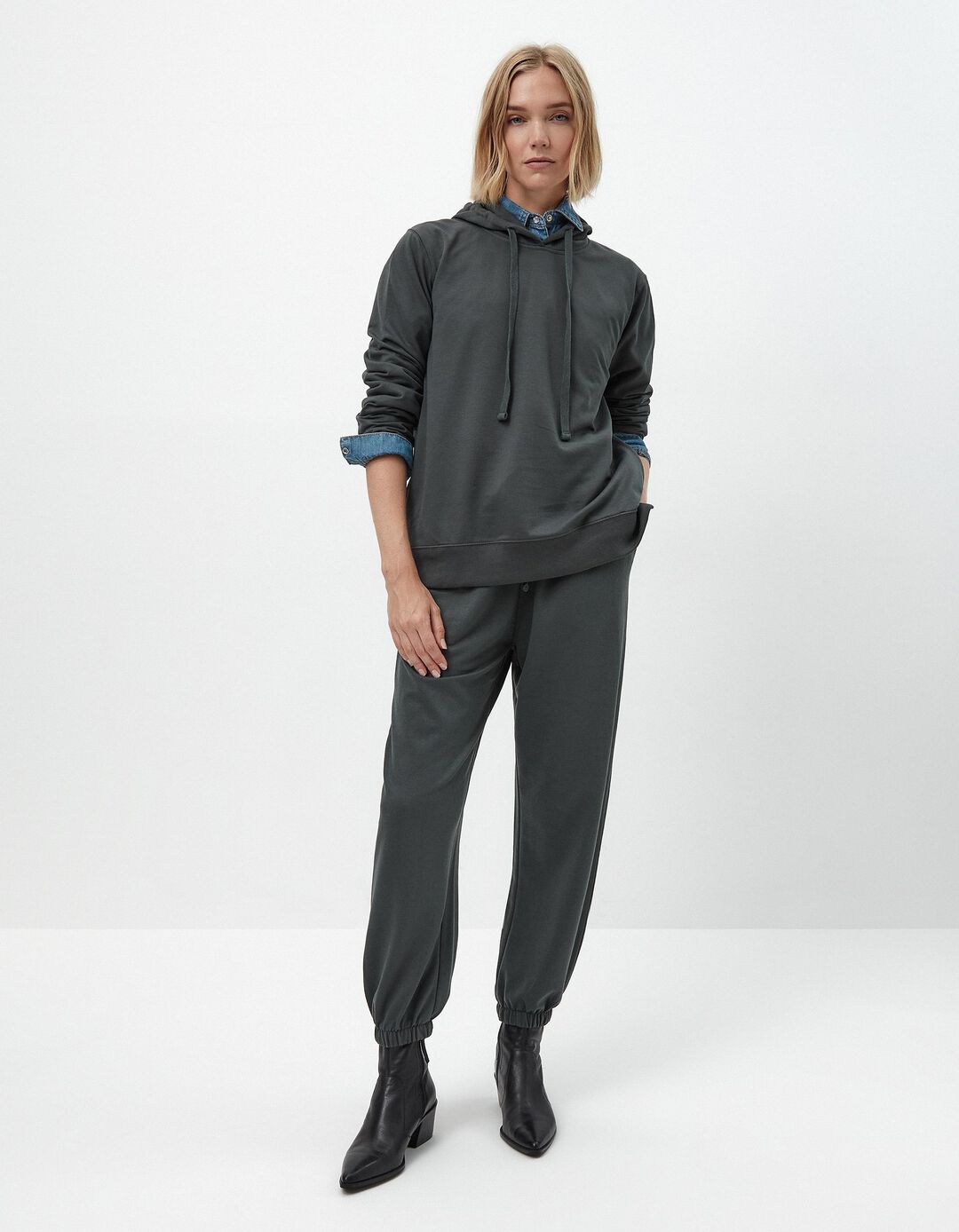 Sweatshirt de Felpa Capuz, Mulher, Cinzento Escuro