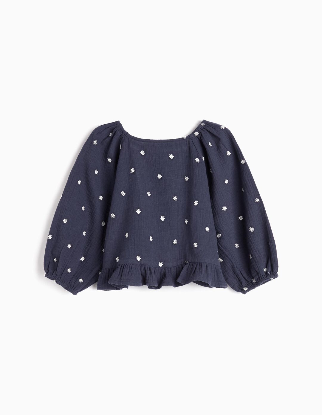 Blusa com Bordado, Menina, Azul
