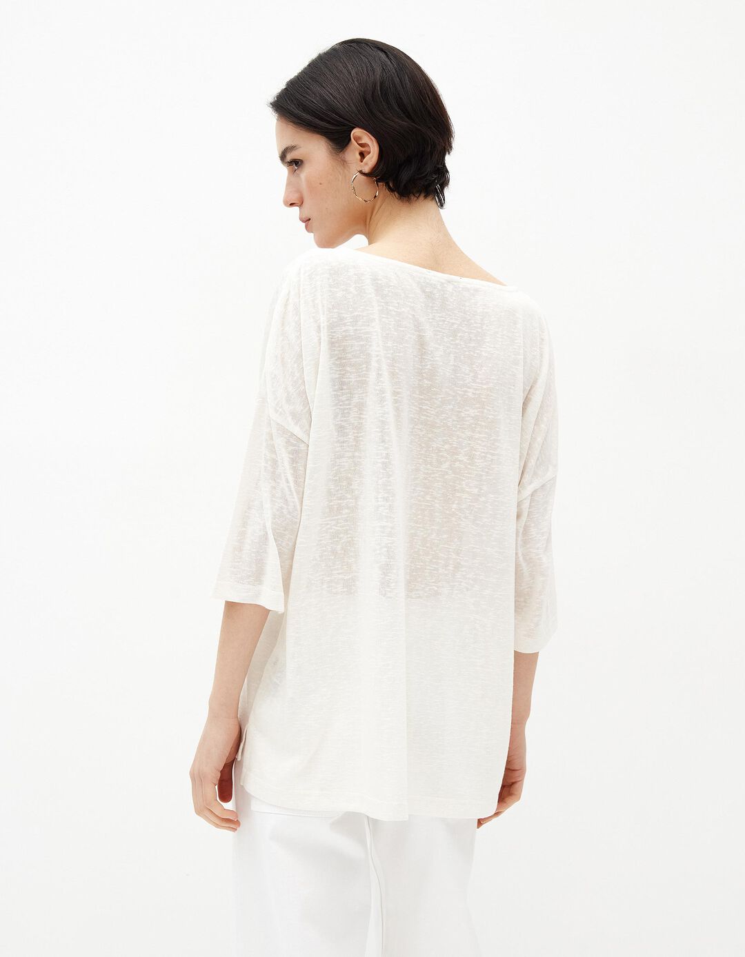 T-shirt de Manga Comprida, Mulher, Bege Claro