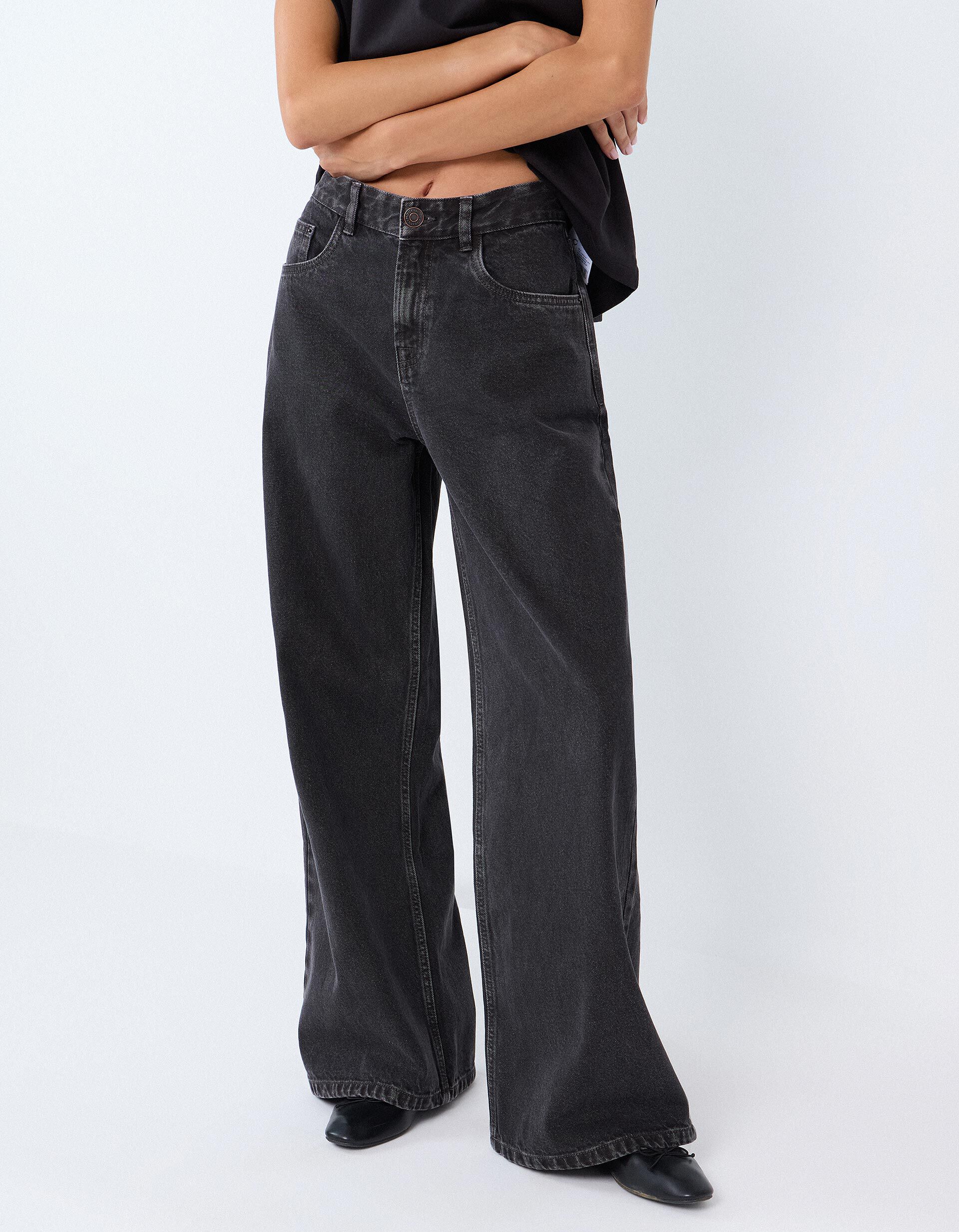 Cal&ccedil;as De Ganga 'Wide Leg', Mulher, Cinzento