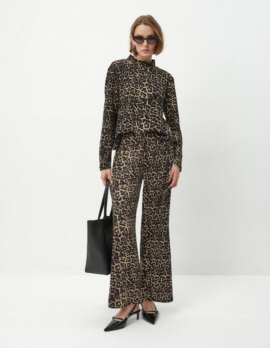 Comprar Online Calças Jacquard Leopardo, Mulher, Bege