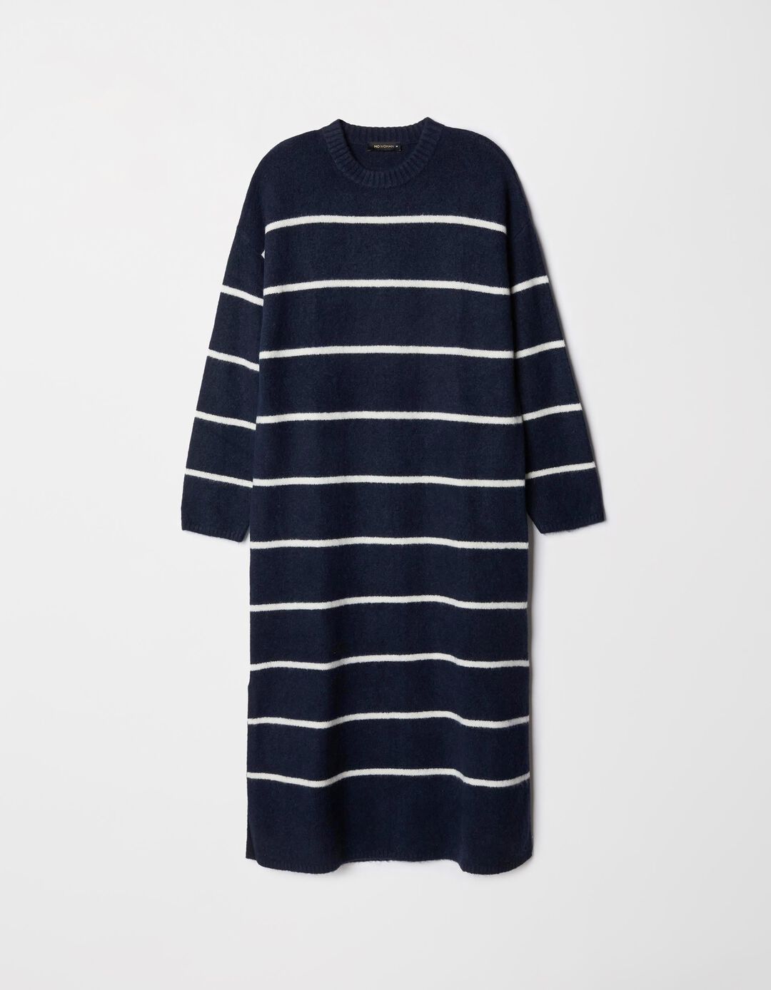 Vestido Riscas Mistura de Lã, Mulher, Azul Escuro