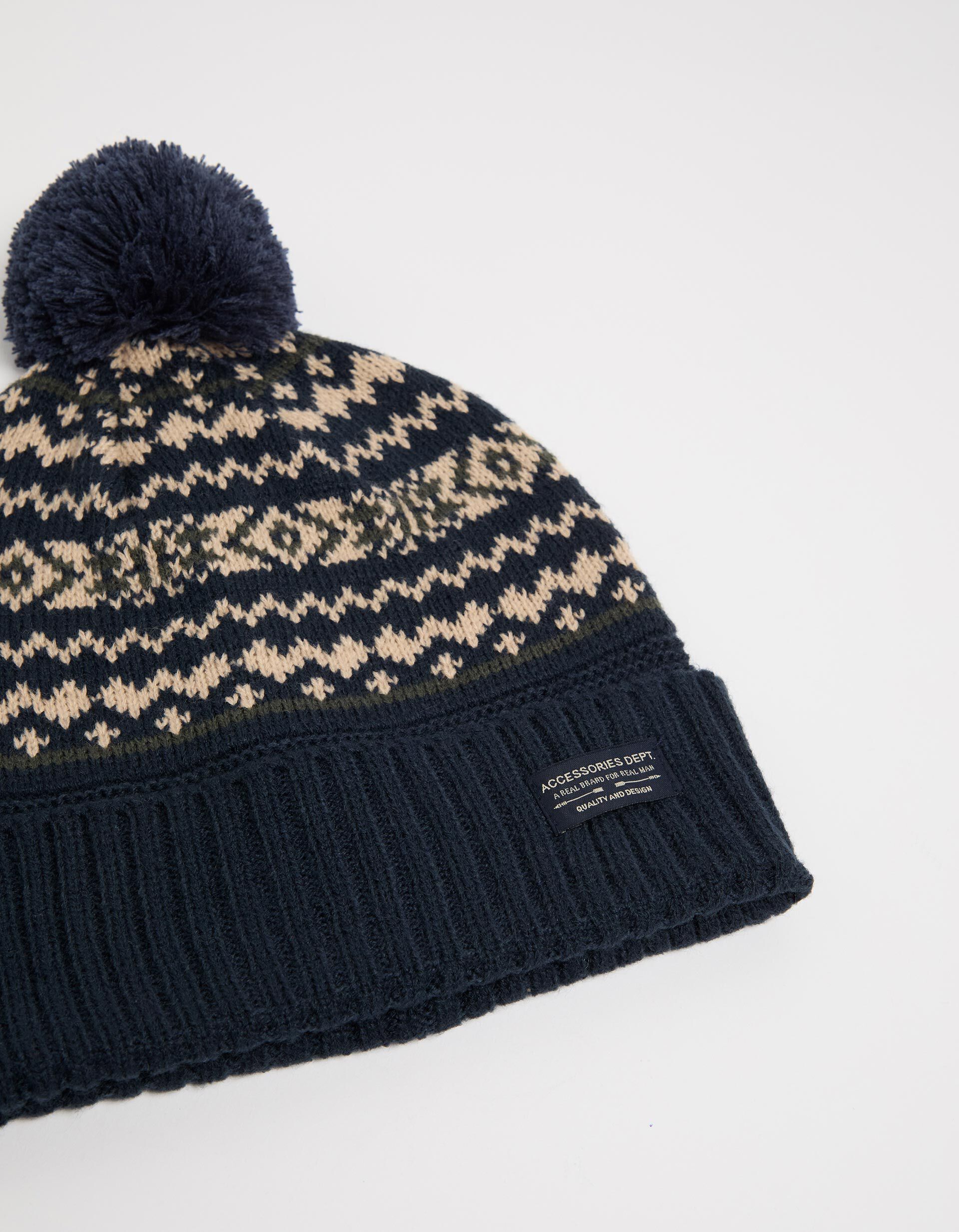Comprar Online Gorro Malha Jacquard Pompom, Homem, Azul Escuro