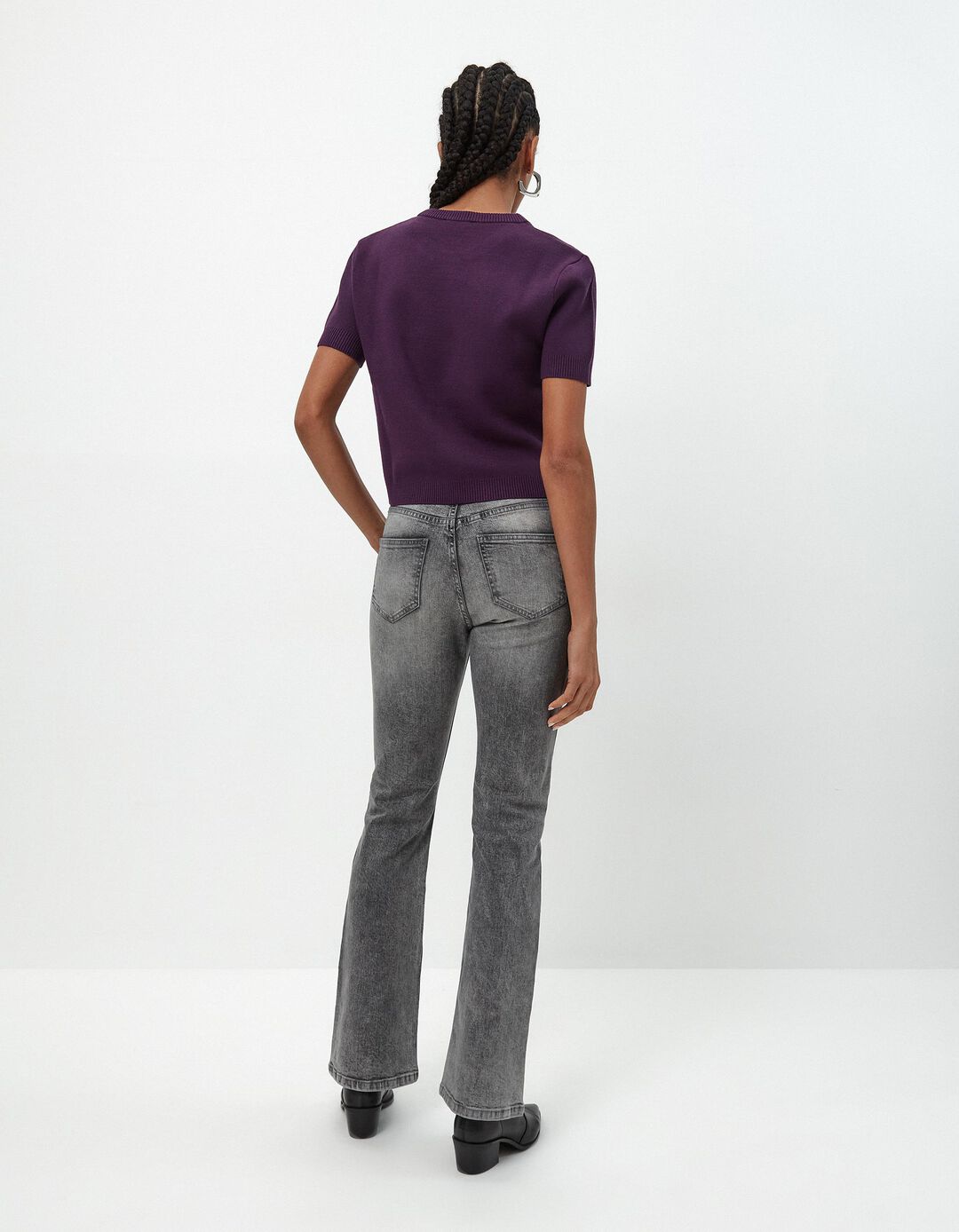 Calças de Ganga Bootcut, Mulher, Cinzento Claro