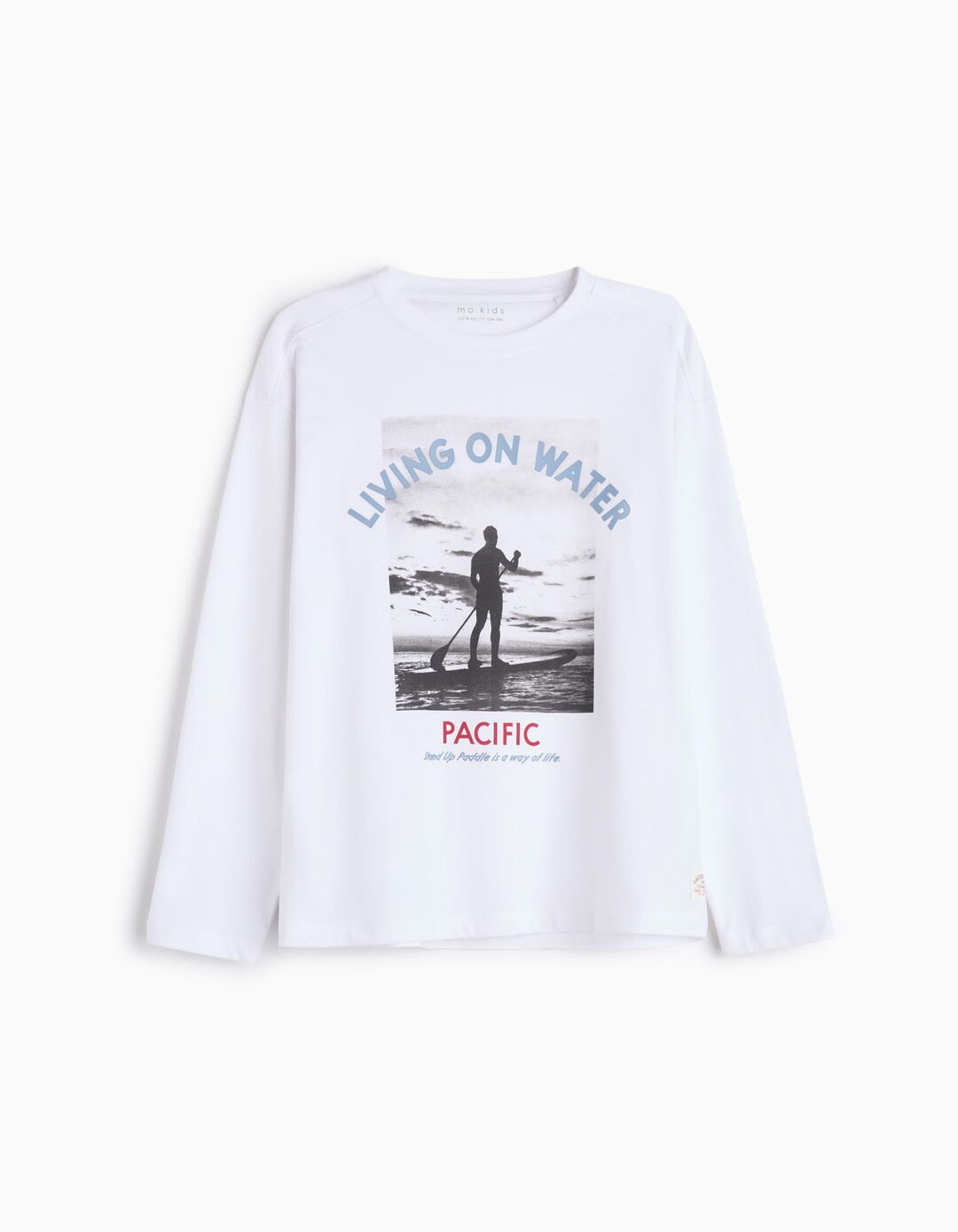 T-shirt de Manga Comprida Estampado, Menino, Branco