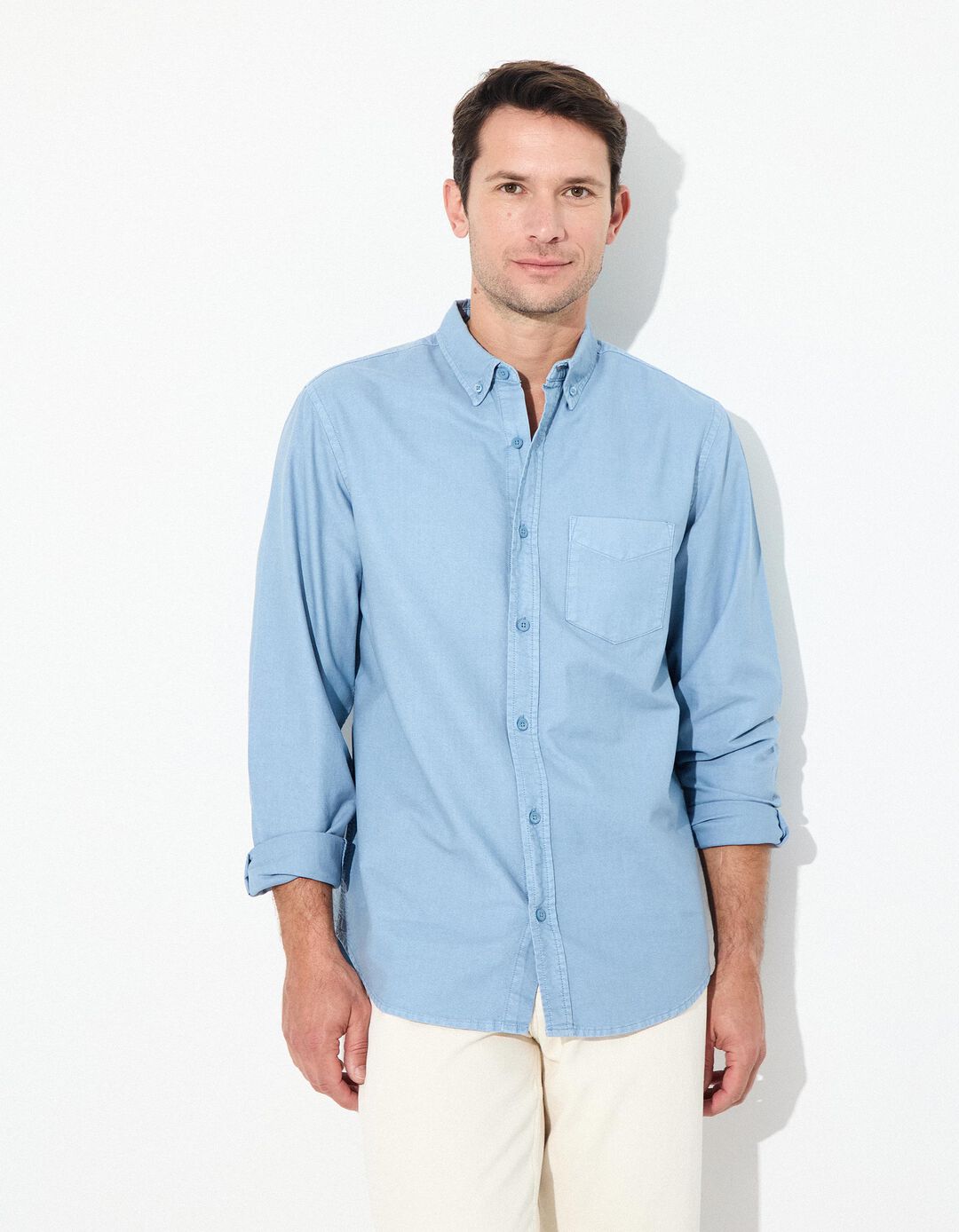 Camisa de Manga Comprida Oxford, Homem, Azul