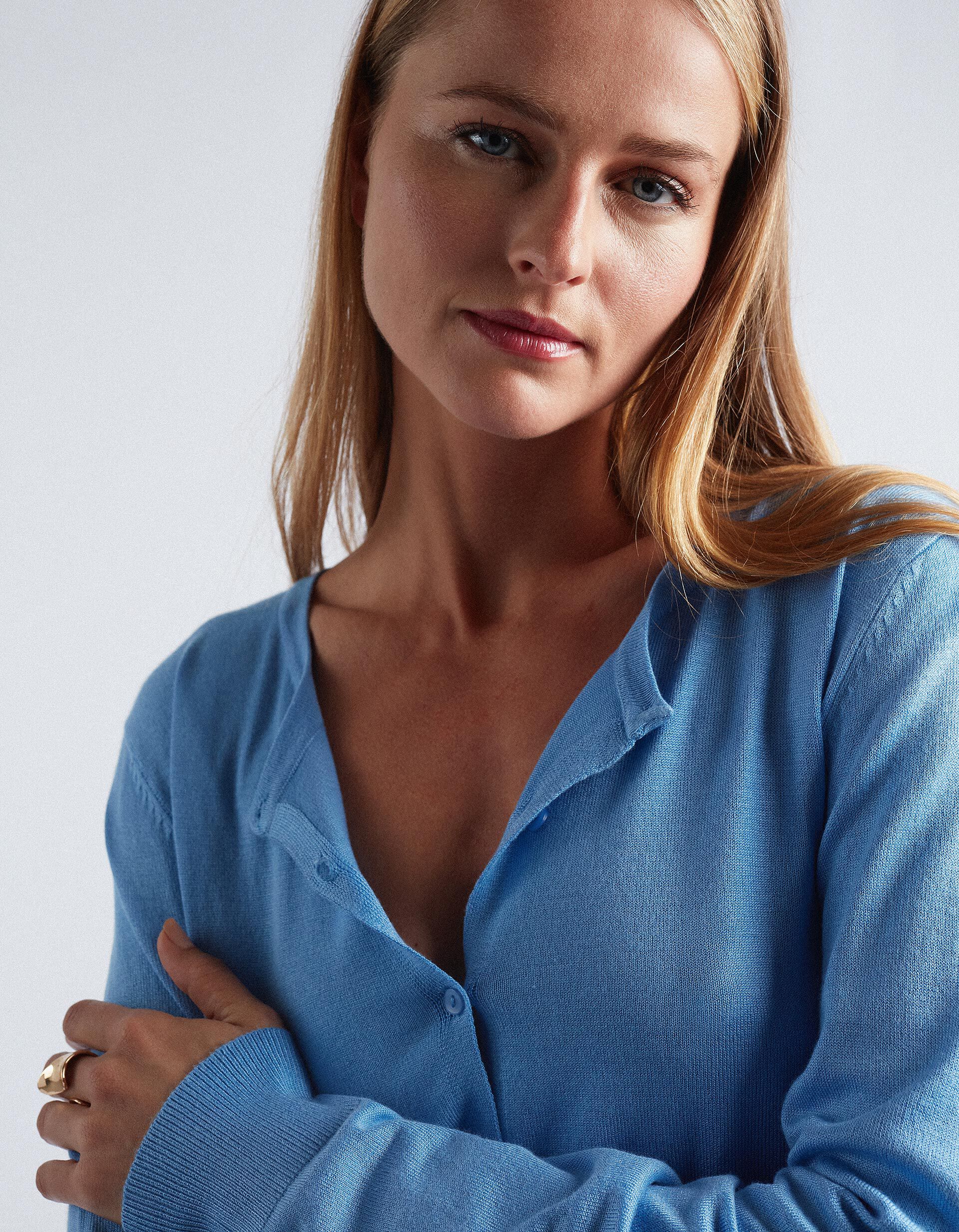 Comprar Online Casaco de Malha Decote Redondo, Mulher, Azul Claro