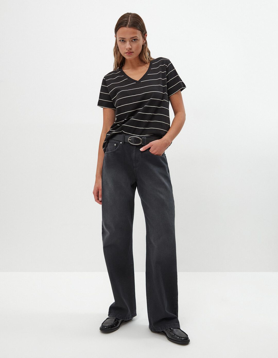 Calças de Ganga 'Straight fit', Mulher, Preto