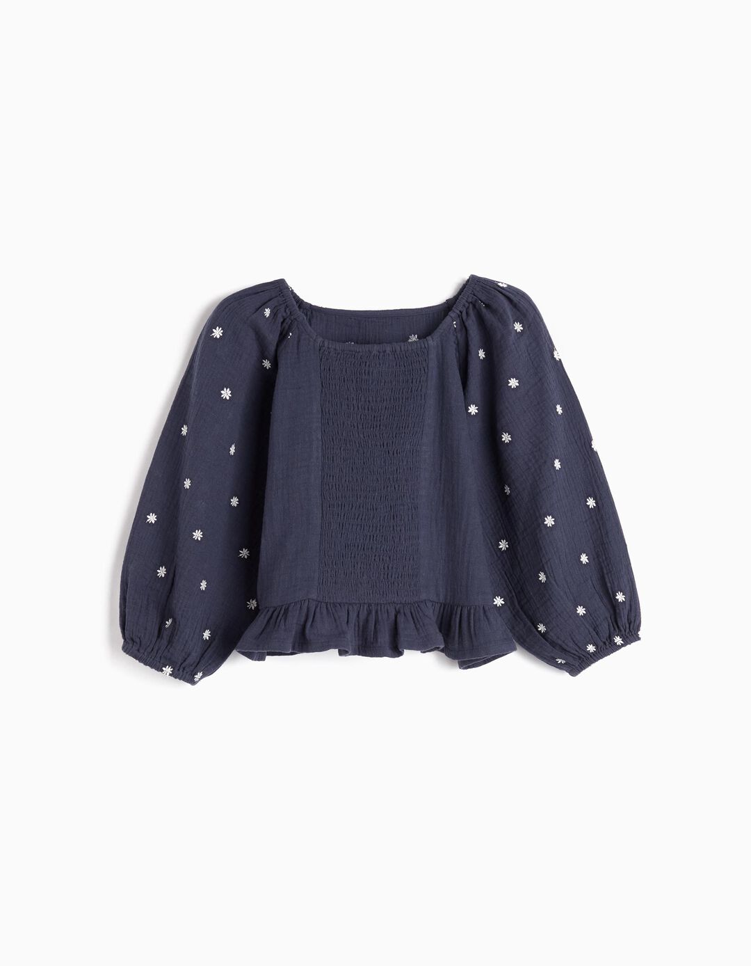 Blusa com Bordado, Menina, Azul