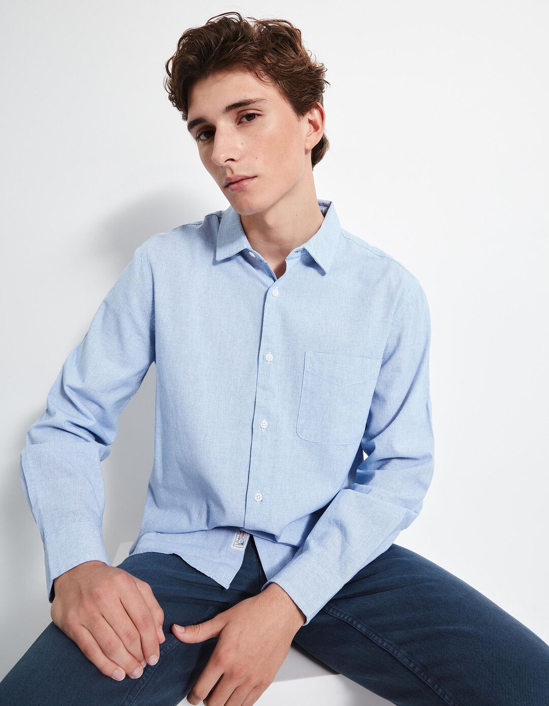 Camisa de Manga Comprida, Homem, Azul Escuro